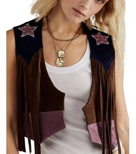 Free People Understated Leather American Woman Fringe Vest Small New